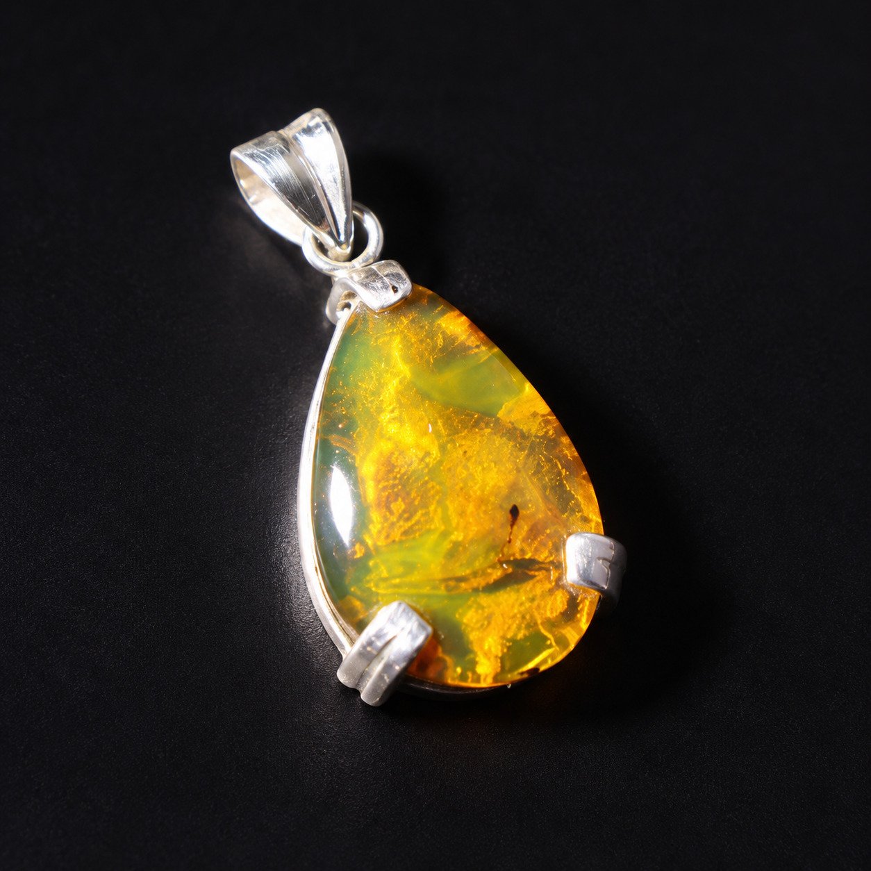 Studio made yellow green blue Dominican amber sterling silver pendant 4.2g – photo 4