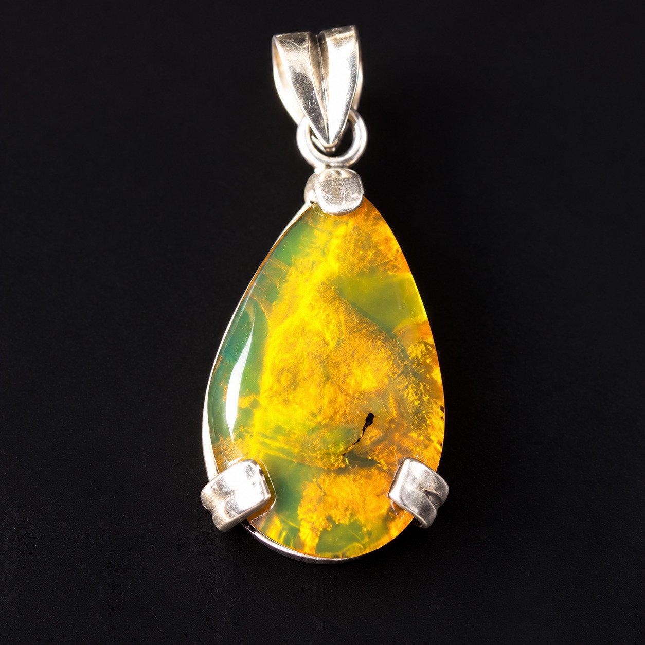 Studio made yellow green blue Dominican amber sterling silver pendant 4.2g – photo 5