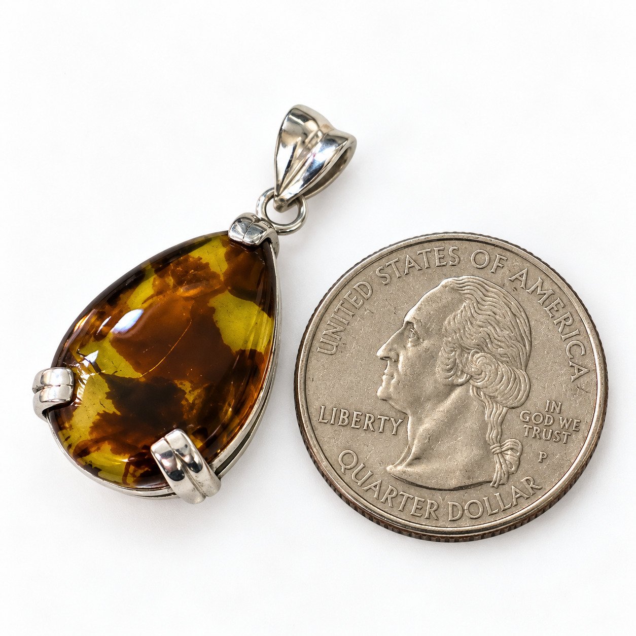 Studio made yellow green blue Dominican amber sterling silver pendant 4.2g – photo 9
