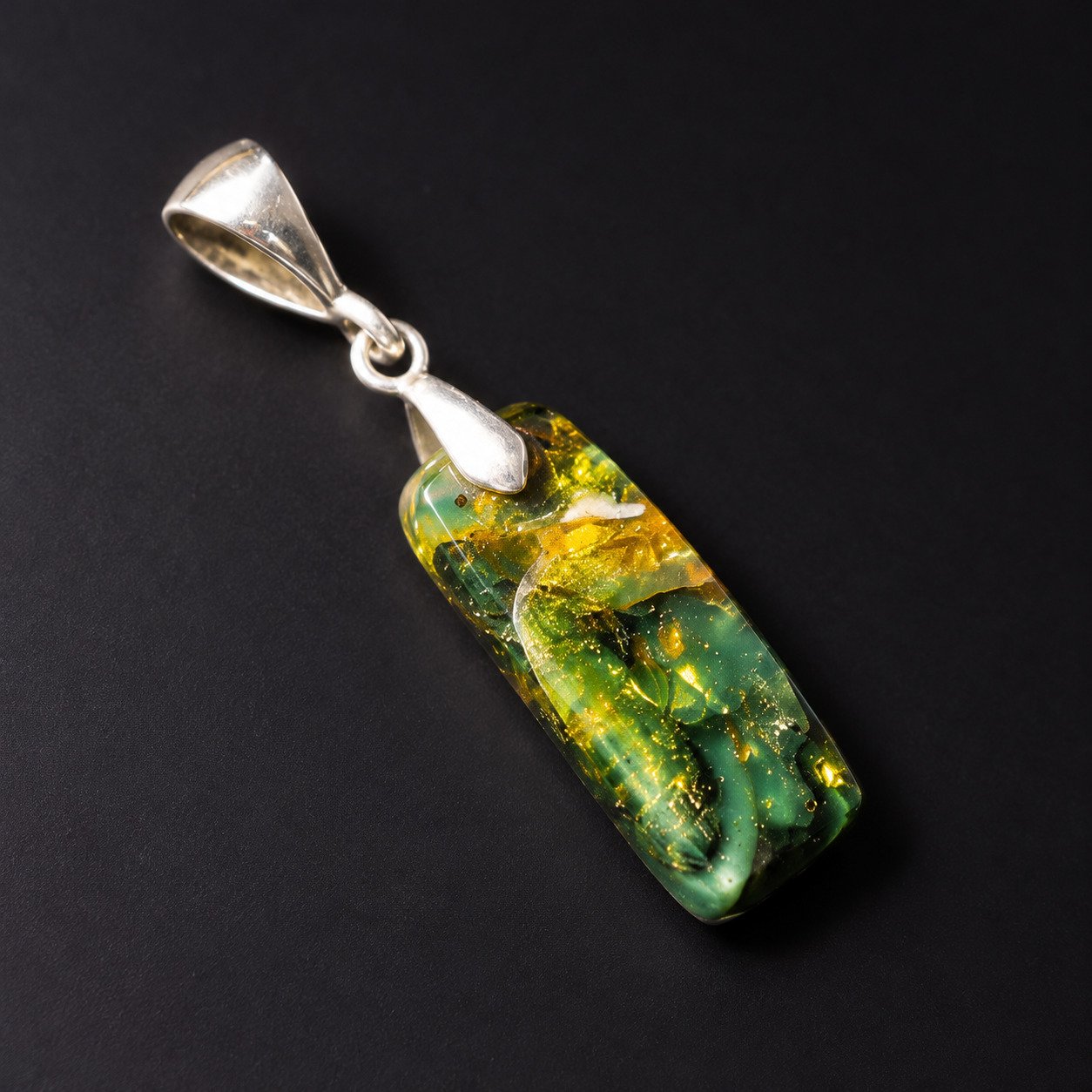 Handmade yellow green Dominican amber sterling silver pendant 1.2g – photo 2