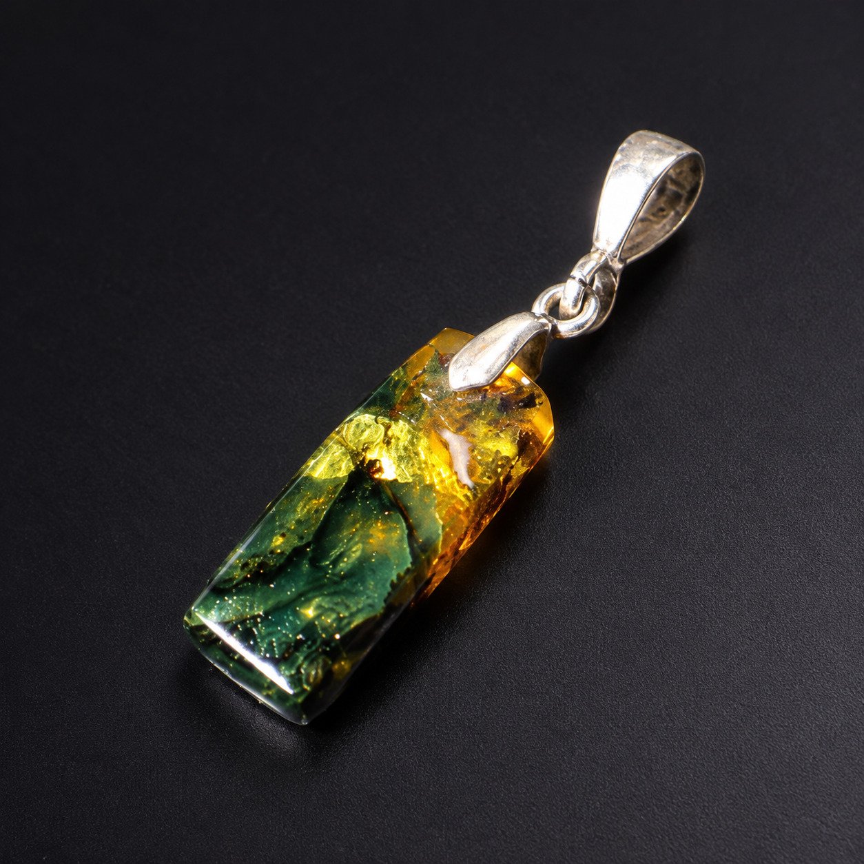 Handmade yellow green Dominican amber sterling silver pendant 1.2g – photo 5