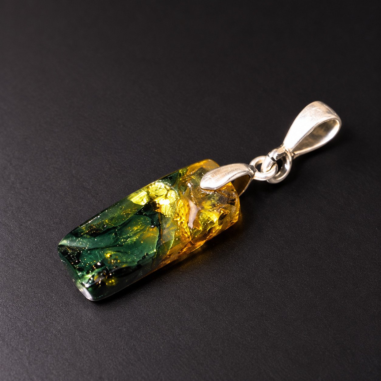 Handmade yellow green Dominican amber sterling silver pendant 1.2g – photo 6