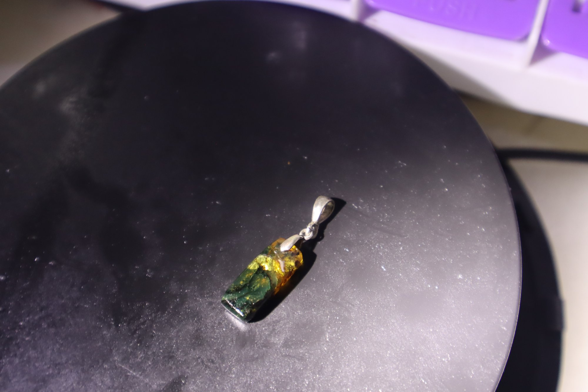 Handmade yellow green Dominican amber sterling silver pendant 1.2g – photo 8