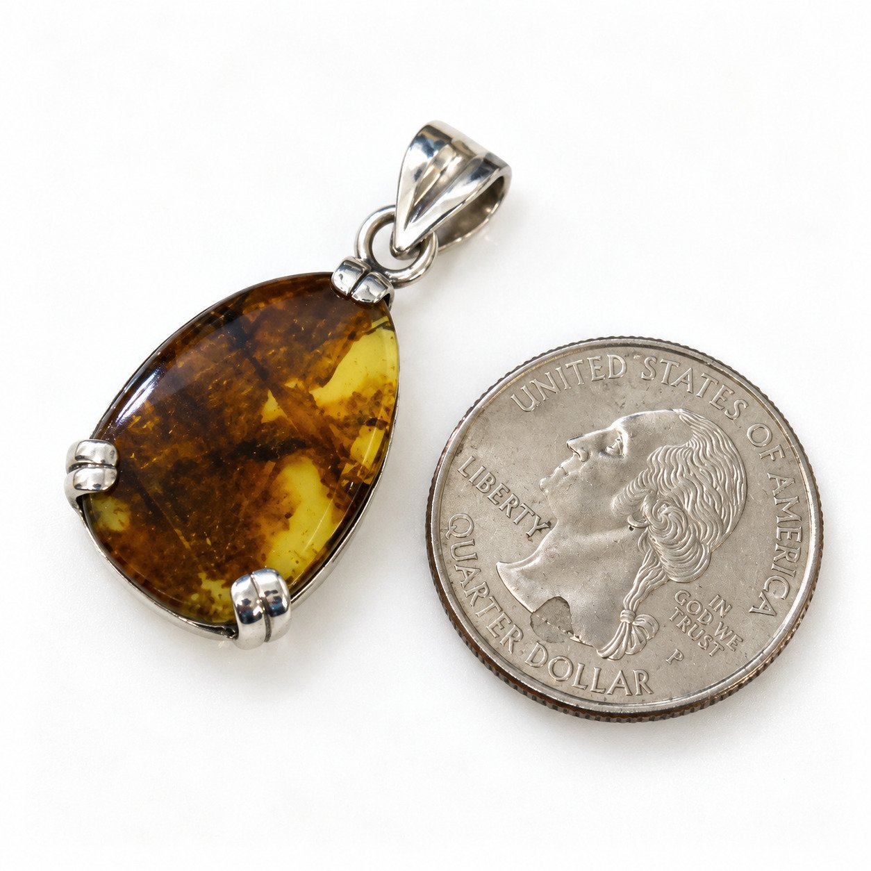 Artisan crafted yellow green blue Dominican amber sterling silver pendant 3.5g – photo 2