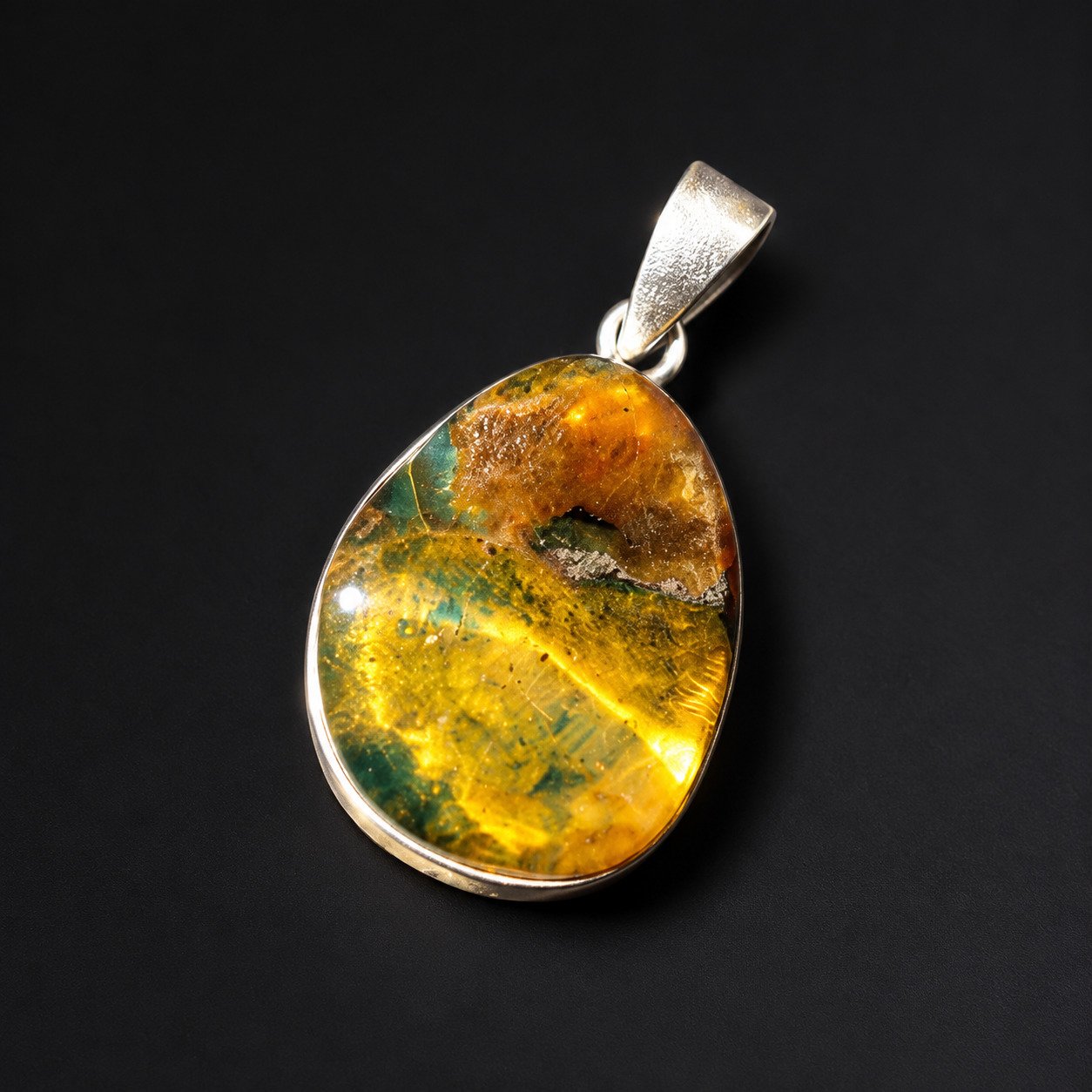 Artisan crafted yellow green brown Dominican amber sterling silver pendant 2.9g – photo 4