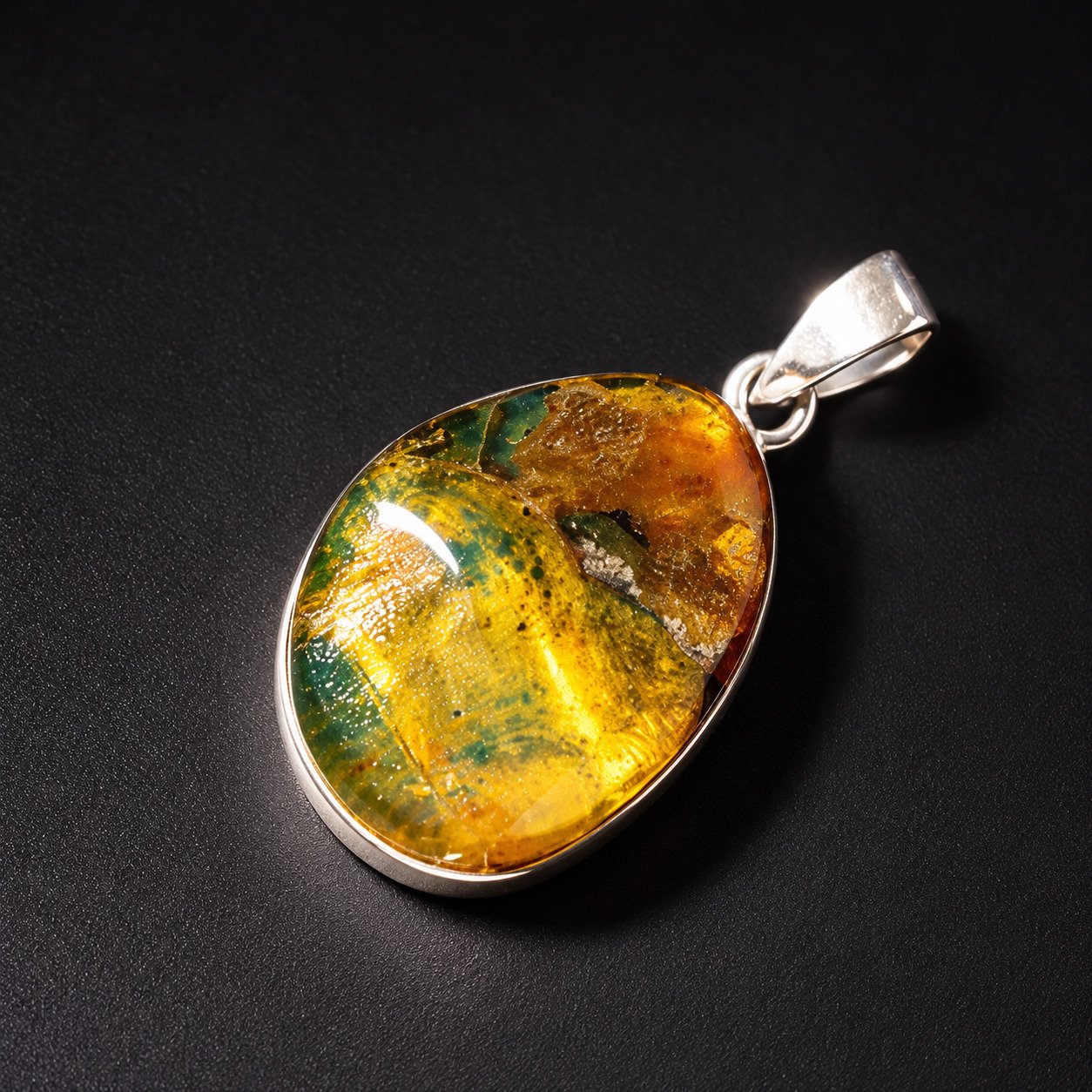Artisan crafted yellow green brown Dominican amber sterling silver pendant 2.9g – photo 5