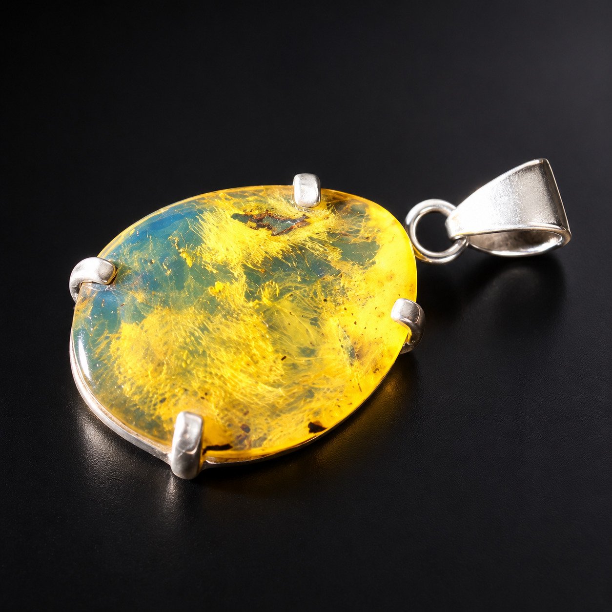 Artisan crafted yellow blue Dominican amber sterling silver pendant 2.5g – photo 6