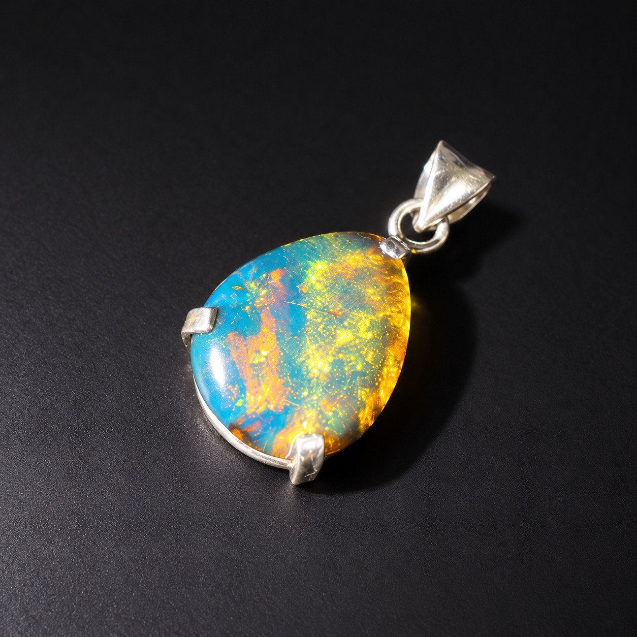 Expertly crafted orange blue Dominican amber sterling silver pendant 2.5g – photo 2