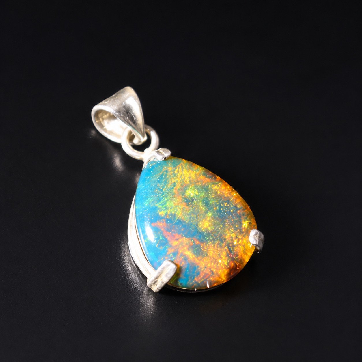 Expertly crafted orange blue Dominican amber sterling silver pendant 2.5g – photo 3