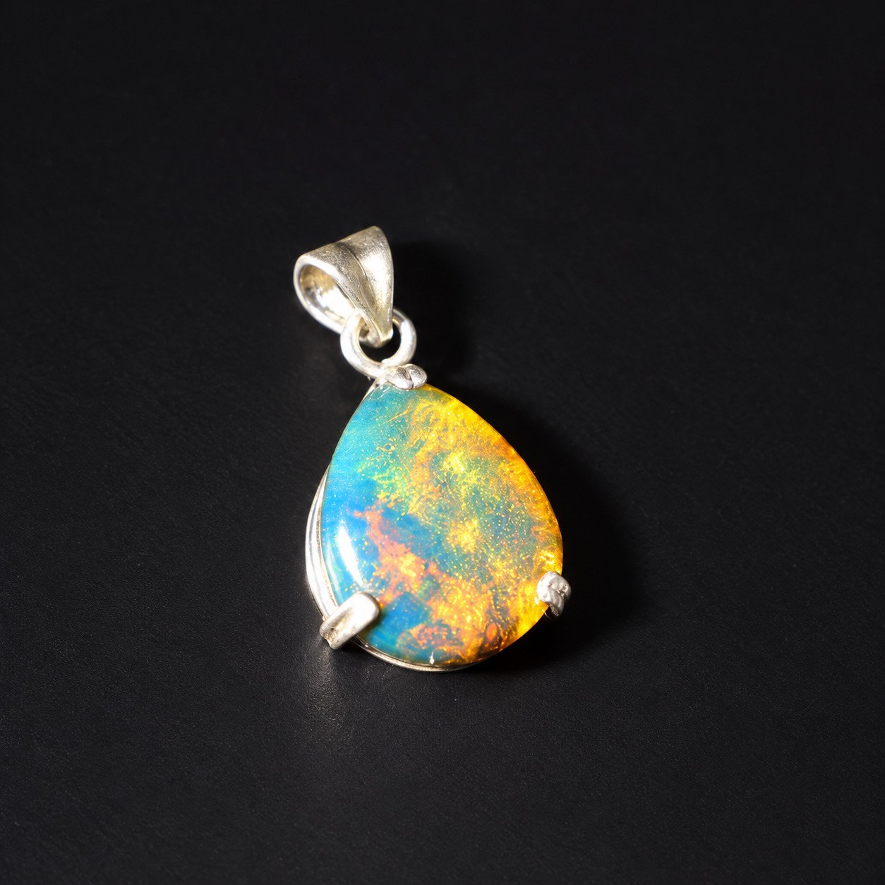 Expertly crafted orange blue Dominican amber sterling silver pendant 2.5g – photo 4