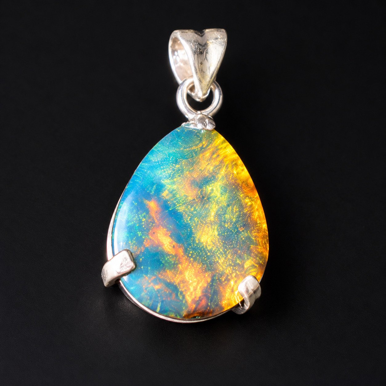 Expertly crafted orange blue Dominican amber sterling silver pendant 2.5g – photo 6