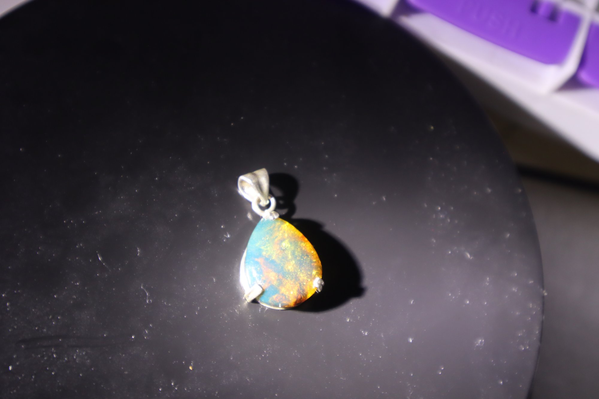 Expertly crafted orange blue Dominican amber sterling silver pendant 2.5g – photo 7