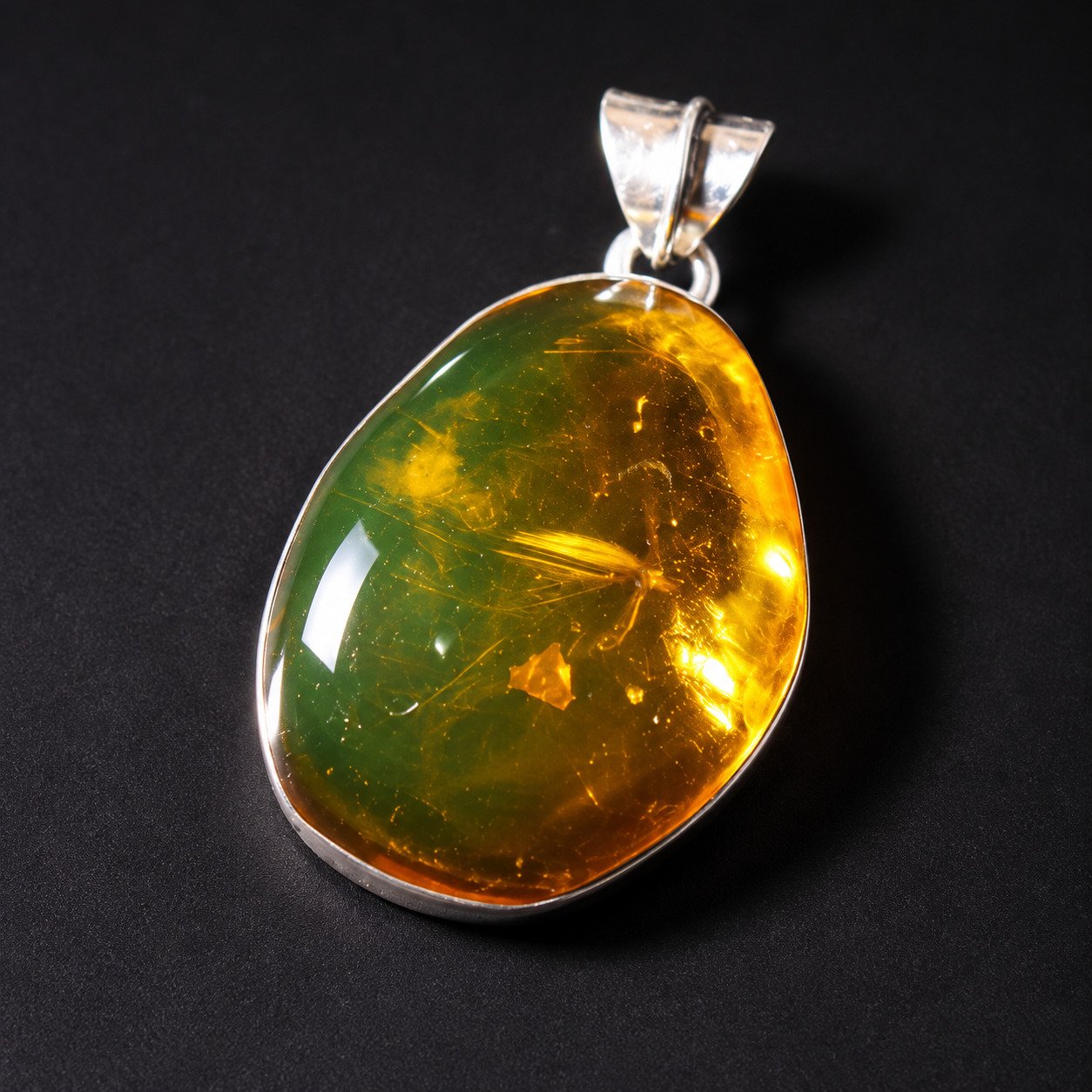Master crafted orange green Dominican amber sterling silver pendant 5.7g – photo 2