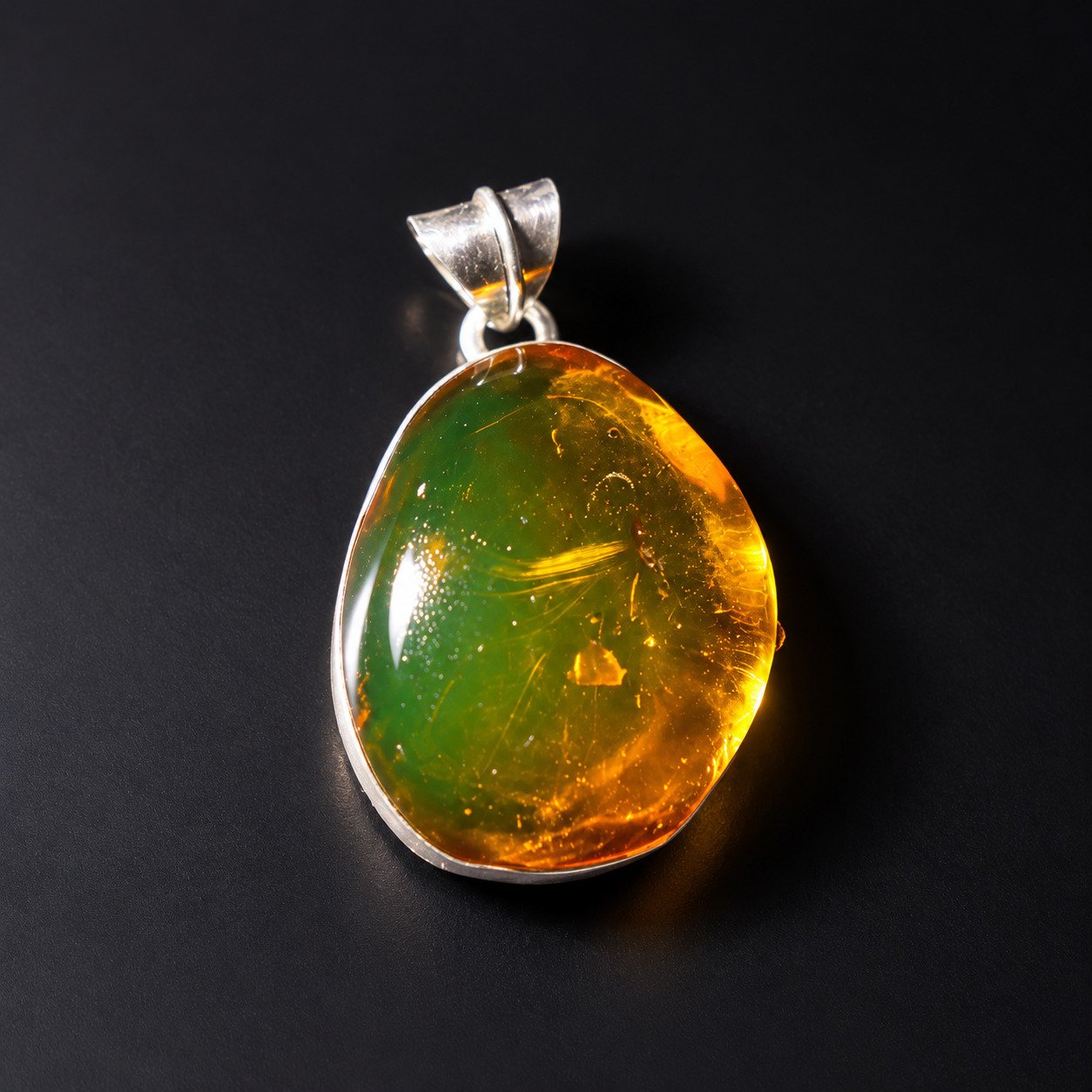 Master crafted orange green Dominican amber sterling silver pendant 5.7g – photo 6