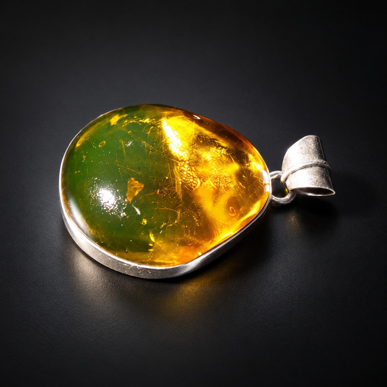 Master crafted orange green Dominican amber sterling silver pendant 5.7g – photo 9