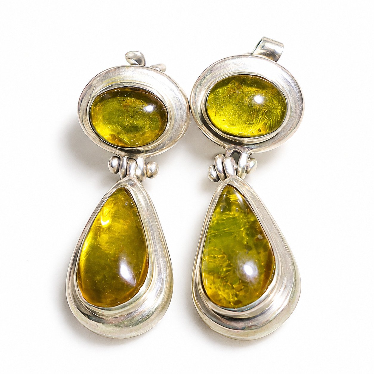 Handmade orange green Dominican amber sterling silver earring 3.5g