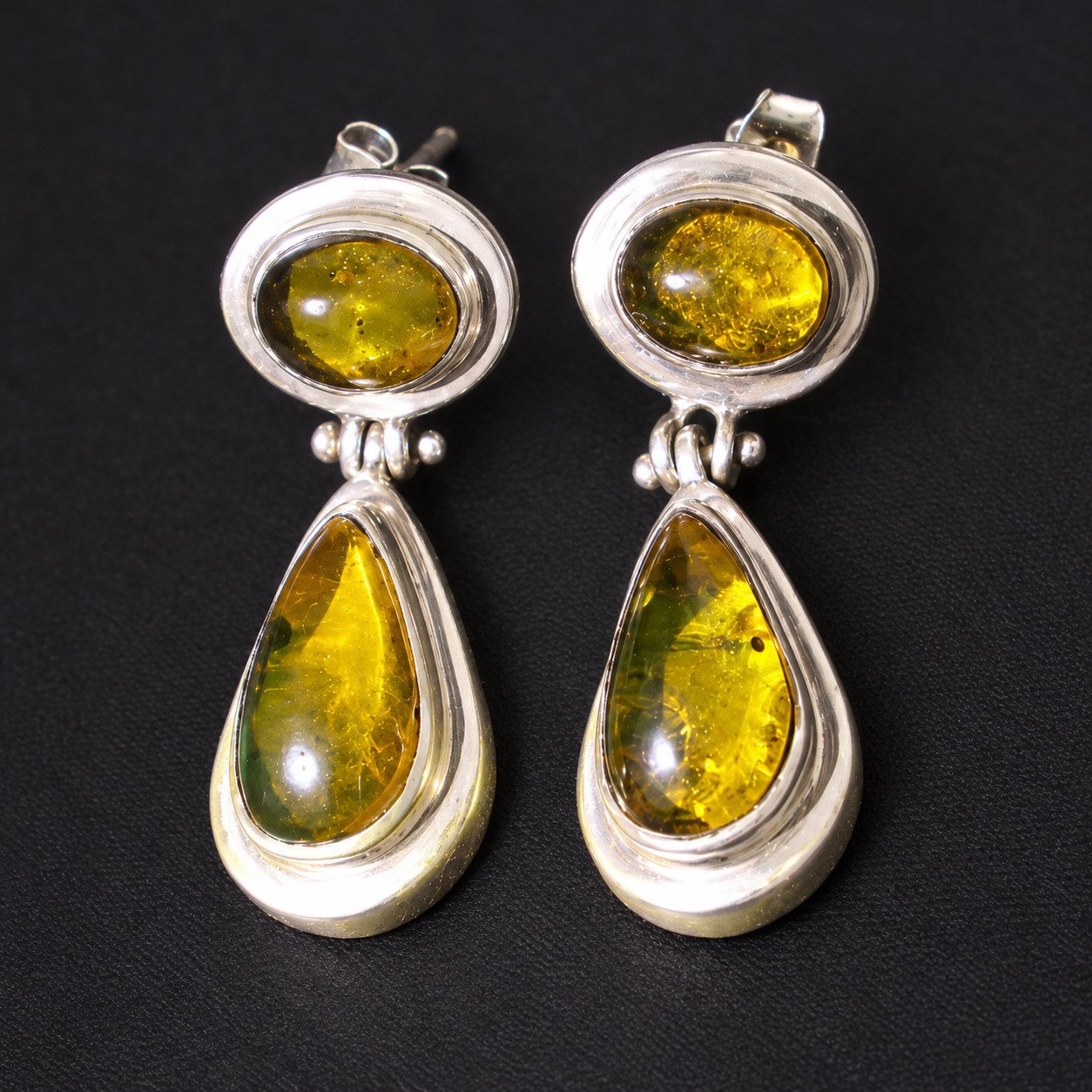 Handmade orange green Dominican amber sterling silver earring 3.5g – photo 2