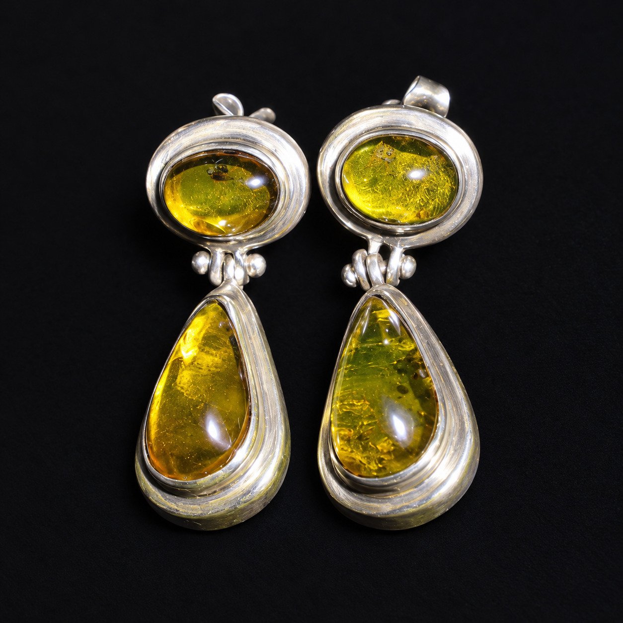 Handmade orange green Dominican amber sterling silver earring 3.5g – photo 3