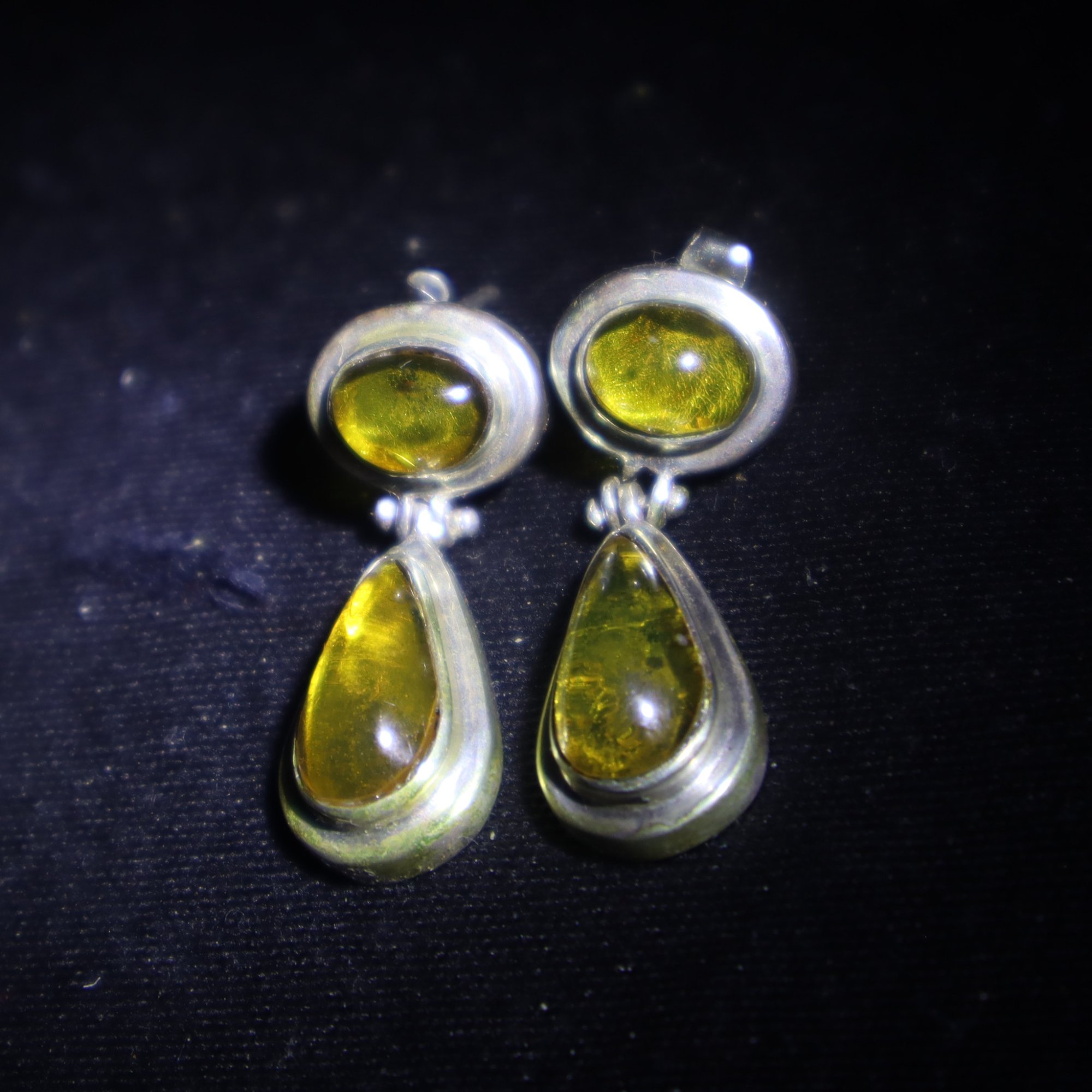 Handmade orange green Dominican amber sterling silver earring 3.5g – photo 4