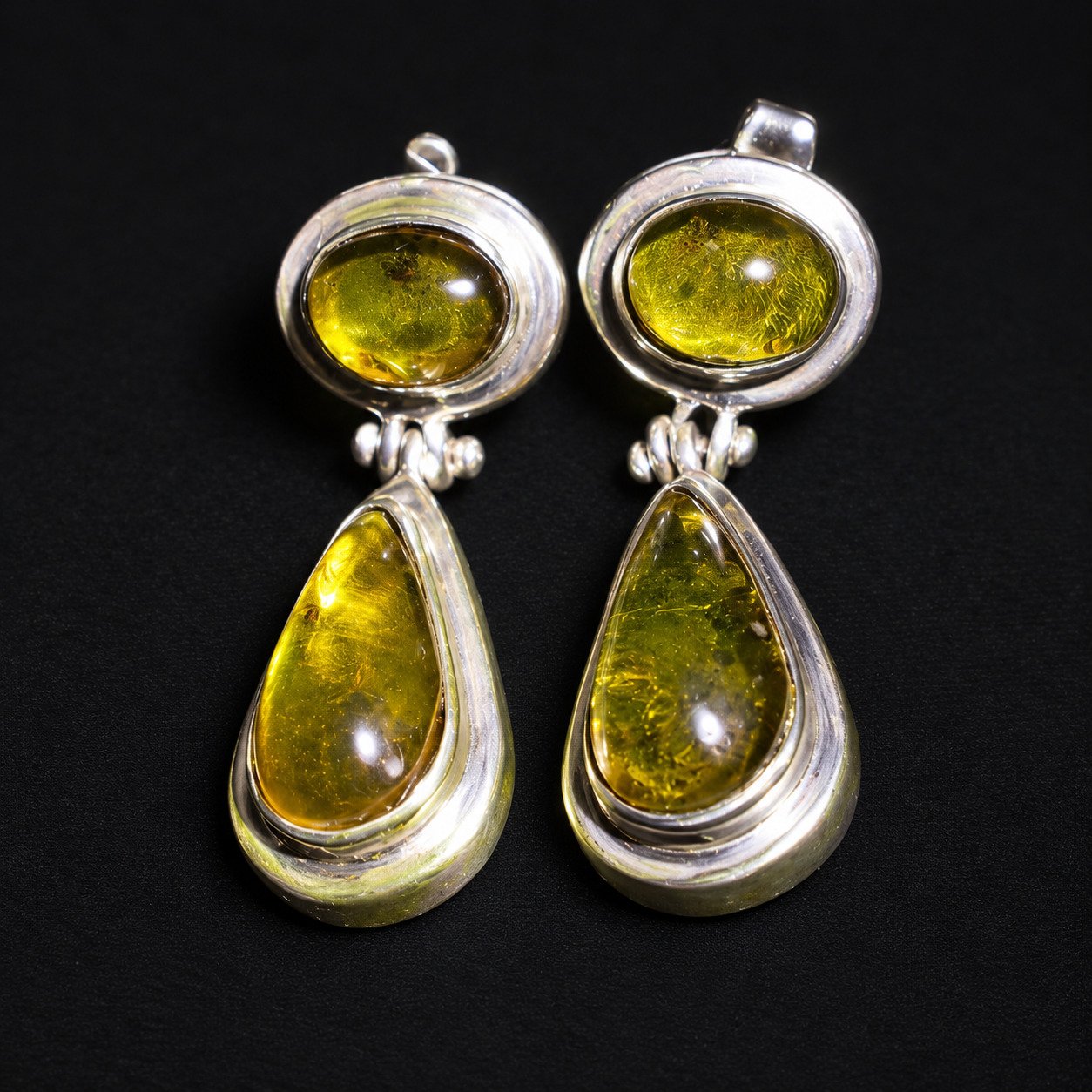 Handmade orange green Dominican amber sterling silver earring 3.5g – photo 5
