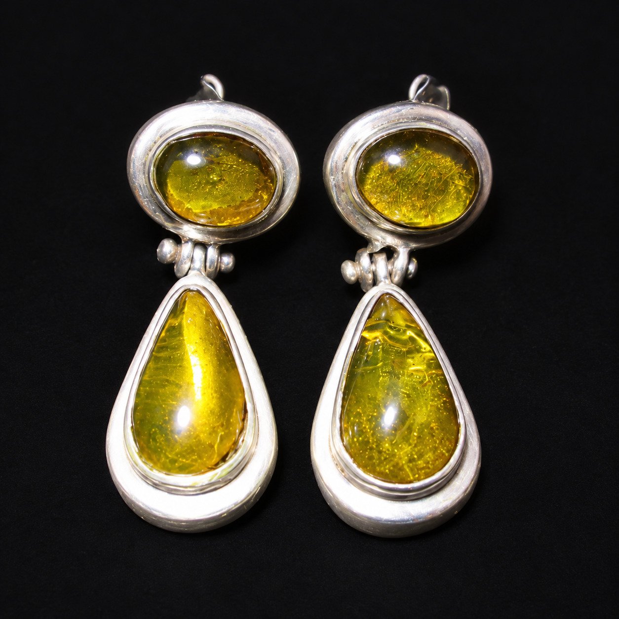 Handmade orange green Dominican amber sterling silver earring 3.5g – photo 6