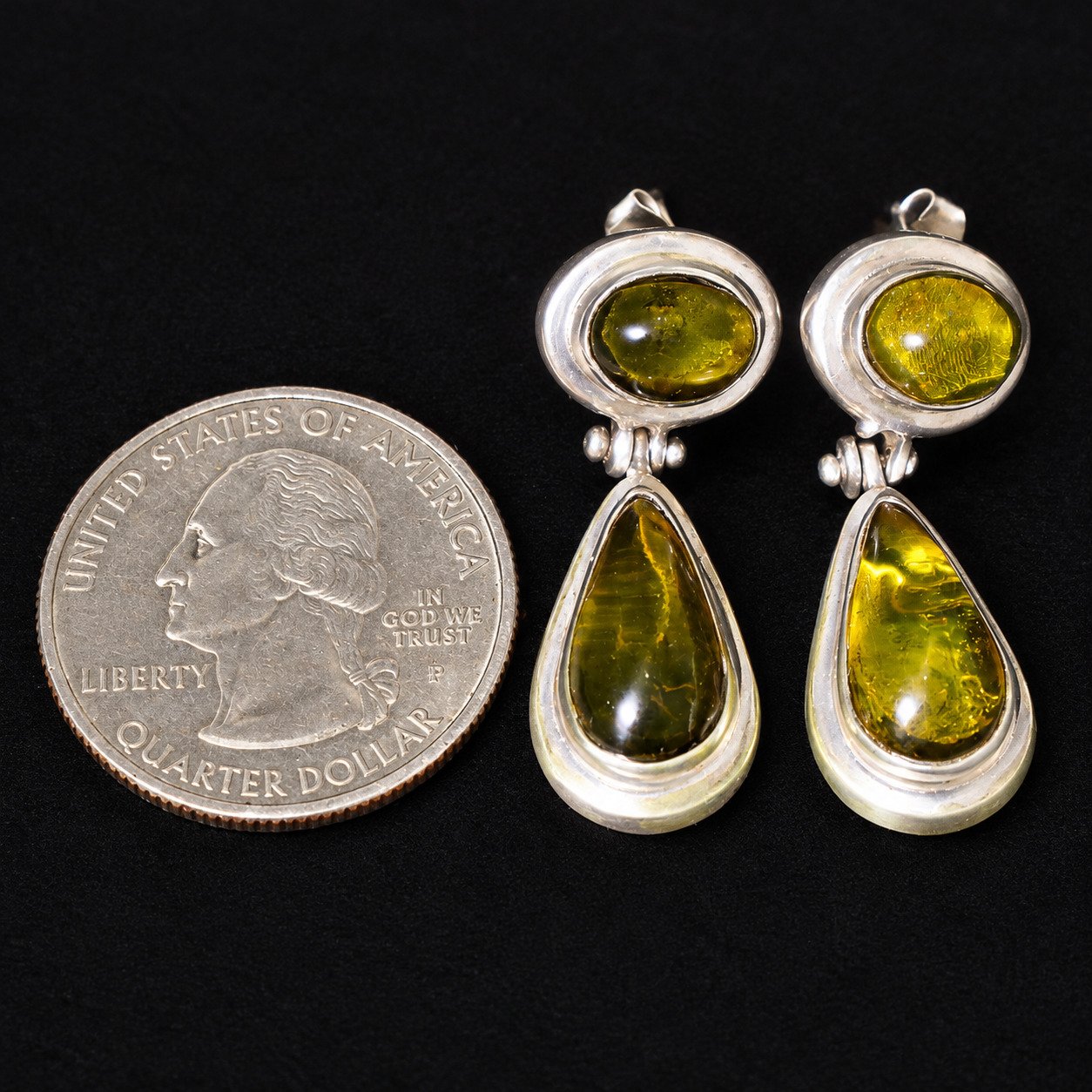 Handmade orange green Dominican amber sterling silver earring 3.5g – photo 7