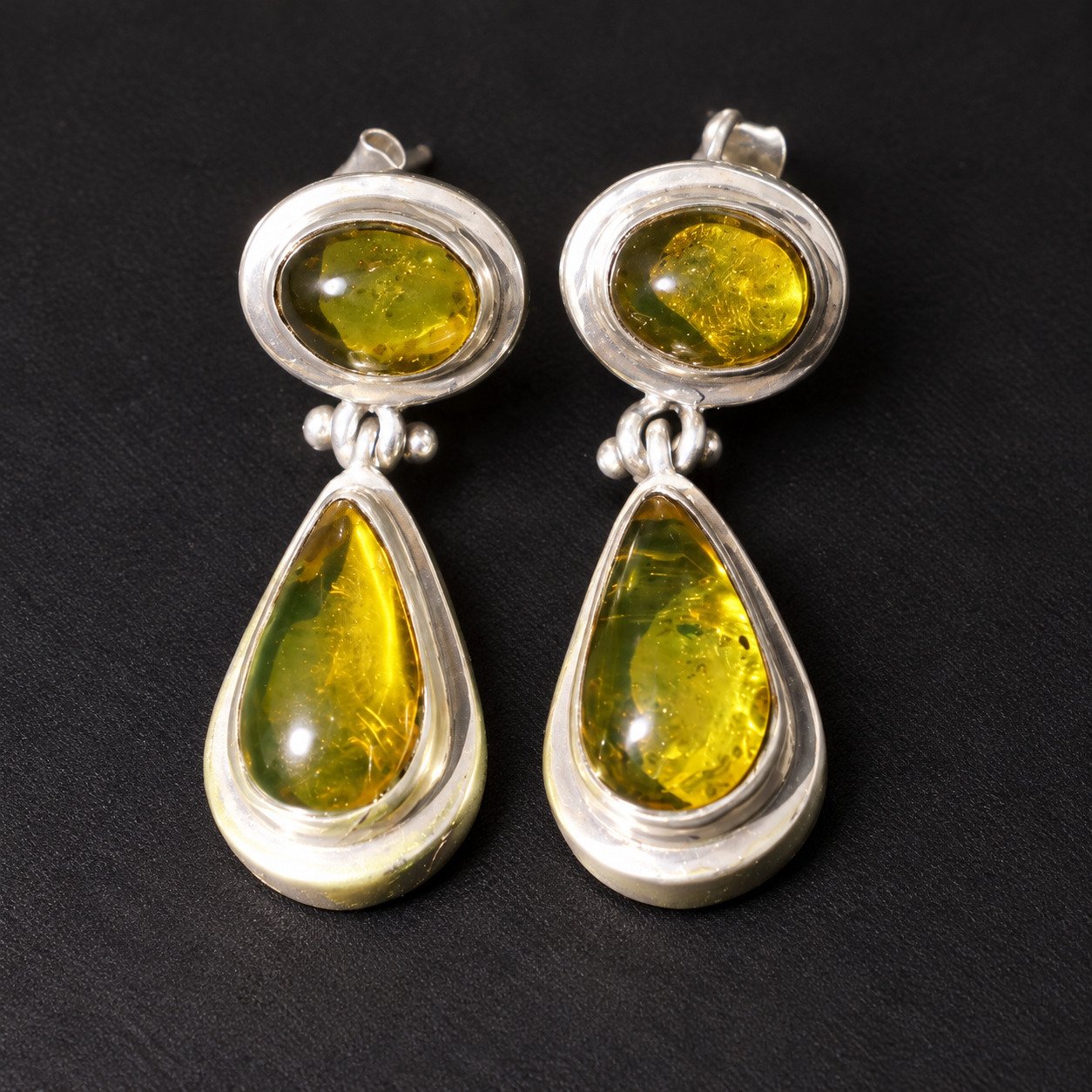 Handmade orange green Dominican amber sterling silver earring 3.5g – photo 9