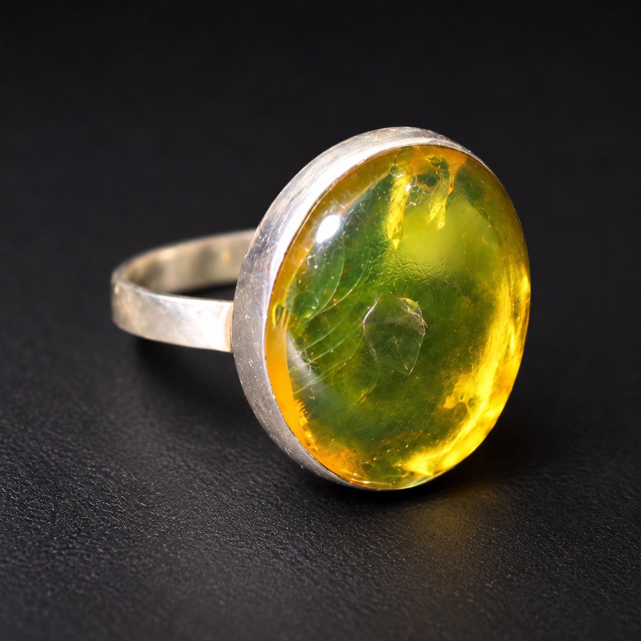 Handmade orange green Dominican amber sterling silver ring 4g