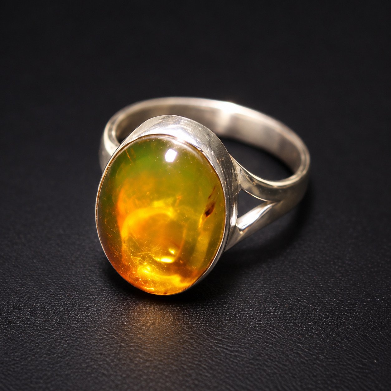 Artisan crafted orange green Dominican amber sterling silver ring 2.9g – photo 8