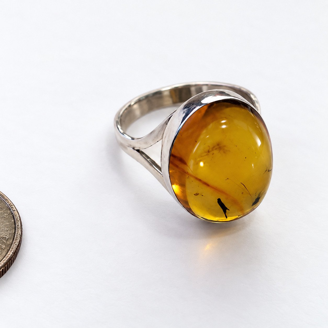 Expertly crafted orange green Dominican amber sterling silver ring 3.3g – photo 3