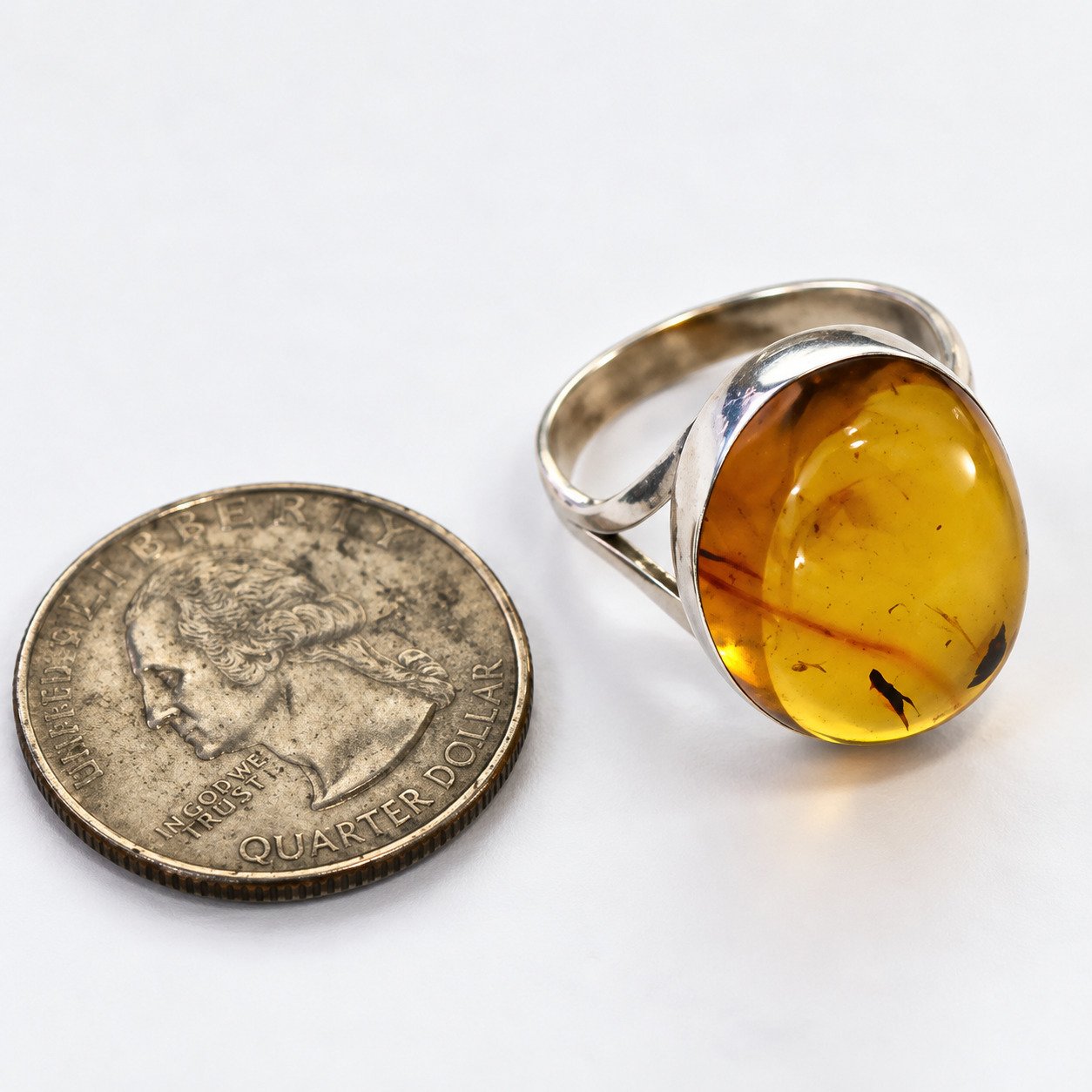 Expertly crafted orange green Dominican amber sterling silver ring 3.3g – photo 4