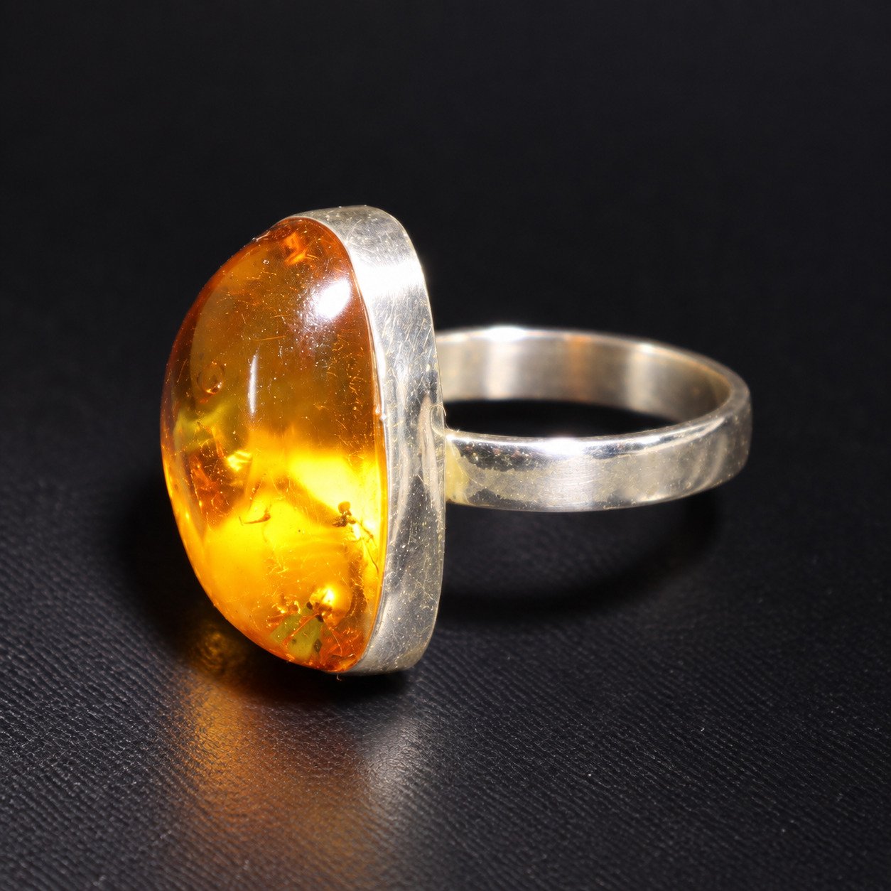 Hand finished orange yellow Dominican amber sterling silver ring 4.4g – photo 4