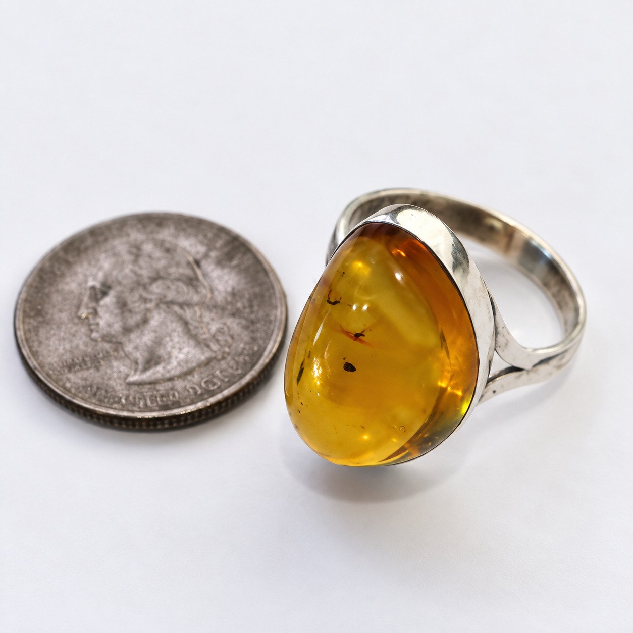 Hand finished orange yellow Dominican amber sterling silver ring 4.4g – photo 11