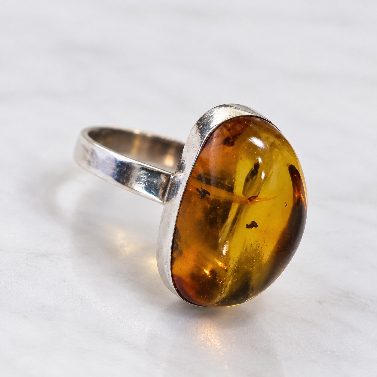 Hand finished orange yellow Dominican amber sterling silver ring 4.4g – photo 14