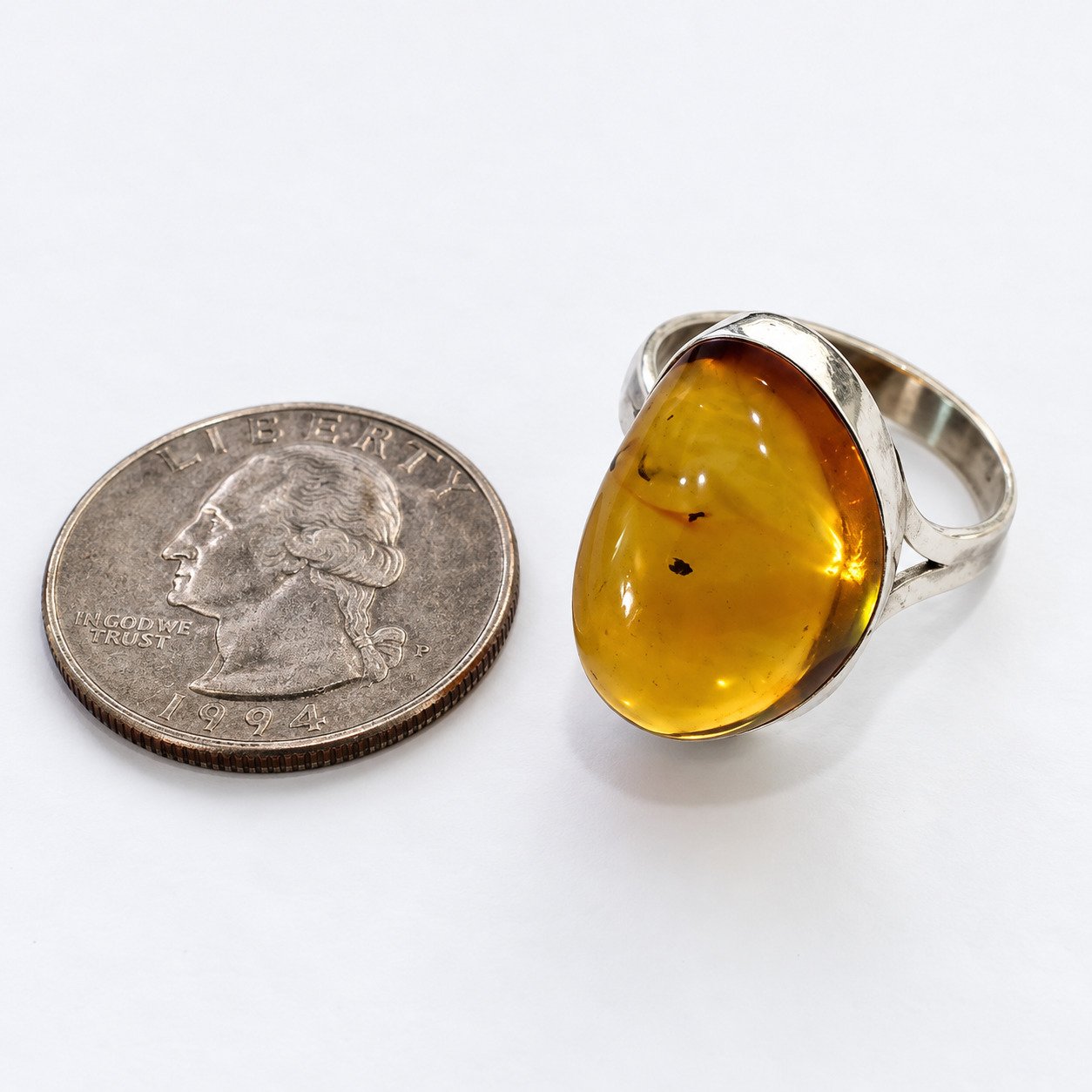 Hand finished orange yellow Dominican amber sterling silver ring 4.4g – photo 15