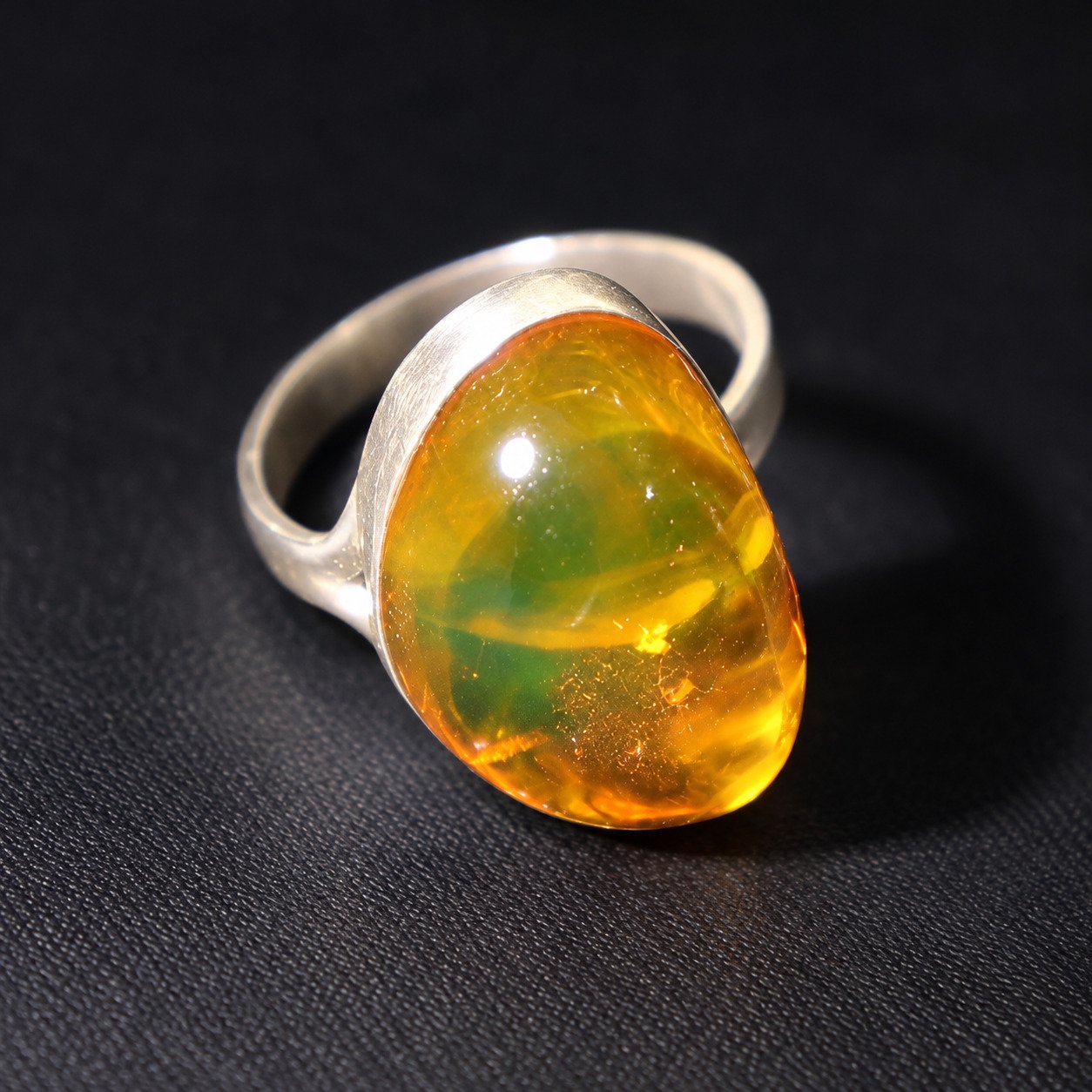 Hand finished orange yellow Dominican amber sterling silver ring 4.4g – photo 16