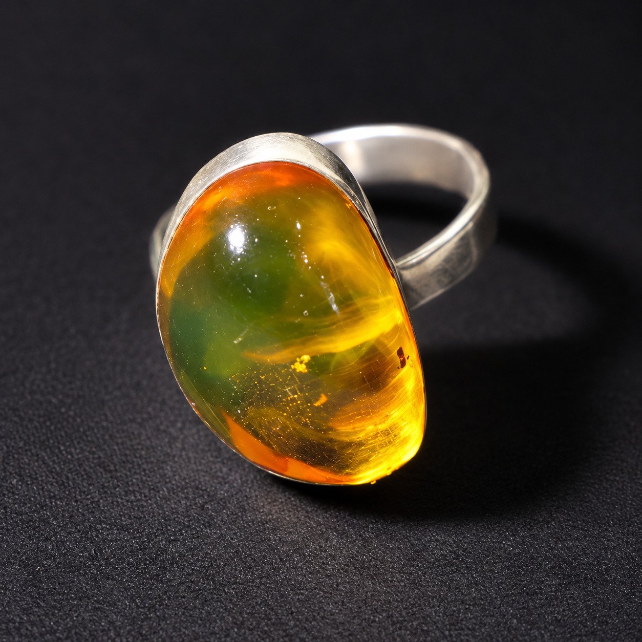 Hand finished orange yellow Dominican amber sterling silver ring 4.4g – photo 18