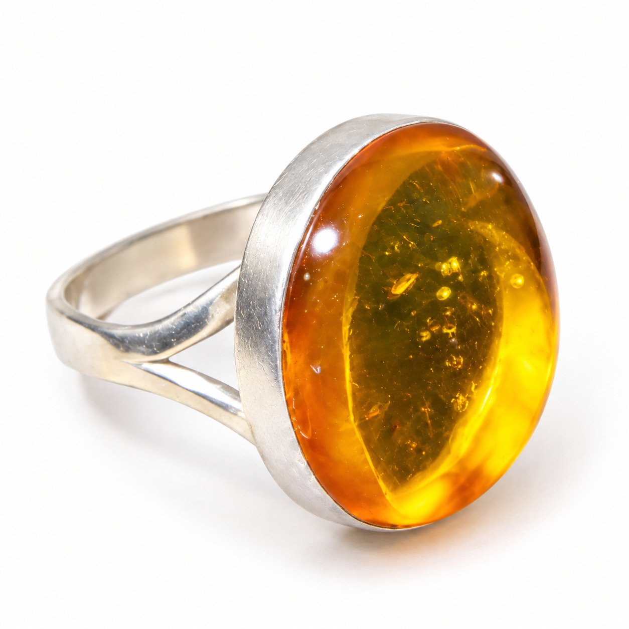 Carefully handmade orange yellow Dominican amber sterling silver ring 4.6g