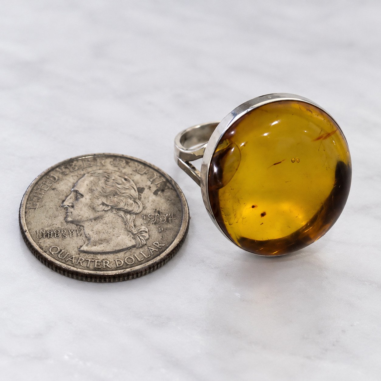 Carefully handmade orange yellow Dominican amber sterling silver ring 4.6g – photo 6