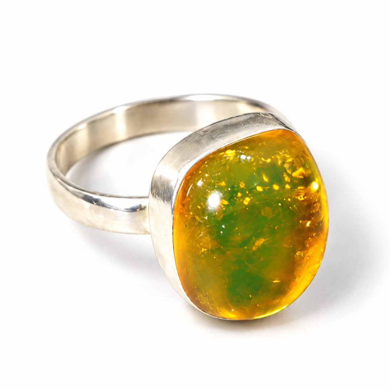 Orange green Dominican amber sterling silver ring Size US 8.25