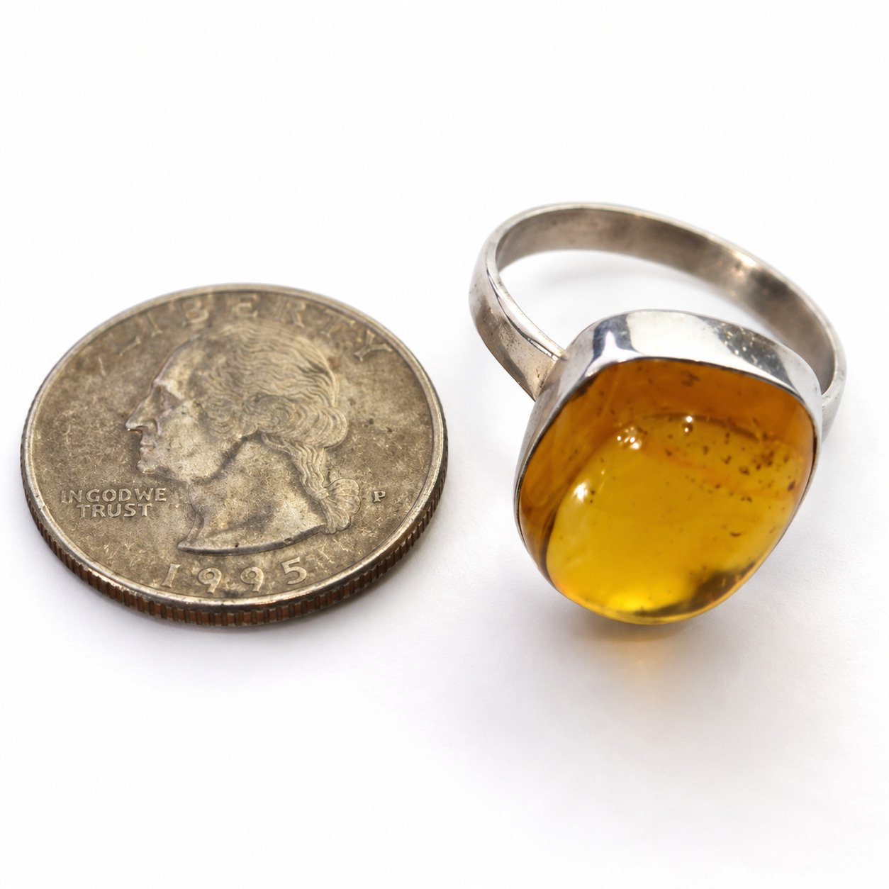 Orange green Dominican amber sterling silver ring Size US 8.25 – photo 7