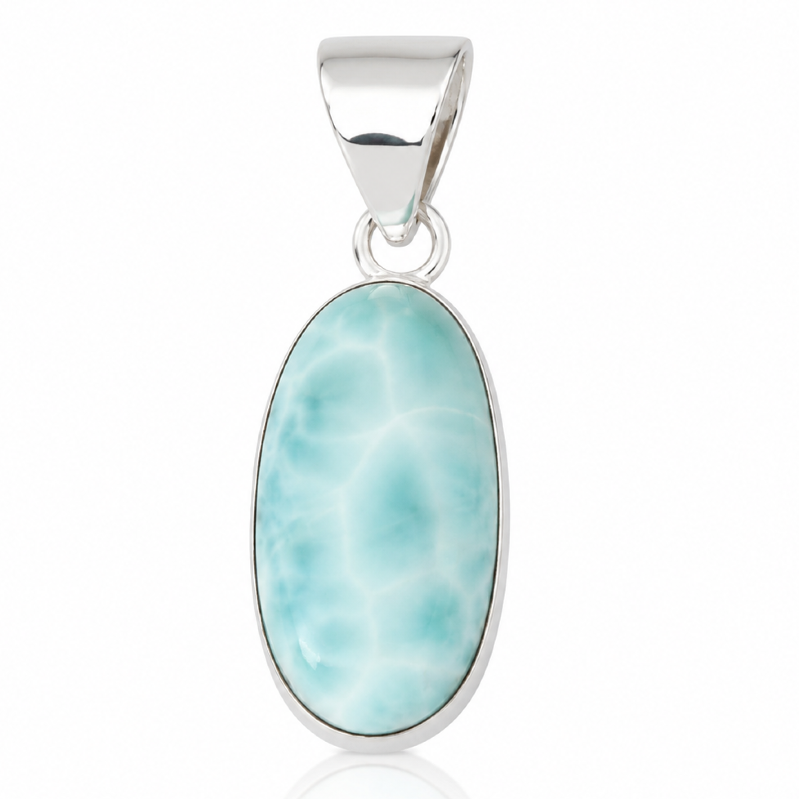 Classic Sky Blue Larimar 925 Sterling Silver Oval Pendant 32mm