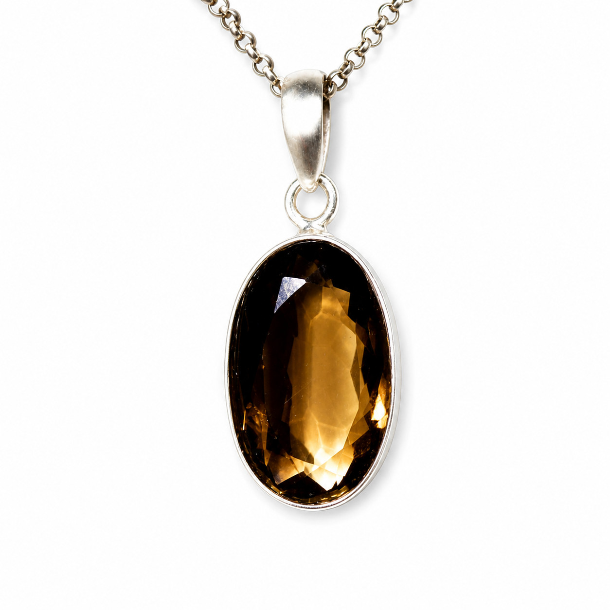 Exquisite Natural Clear Smoky Quartz .925 Sterling Silver Pendant 42mm 33.5CT