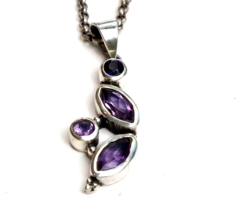 Exquisite Natural Clear Deep Purple Amethyst .925 Sterling Silver Pendant 42mm