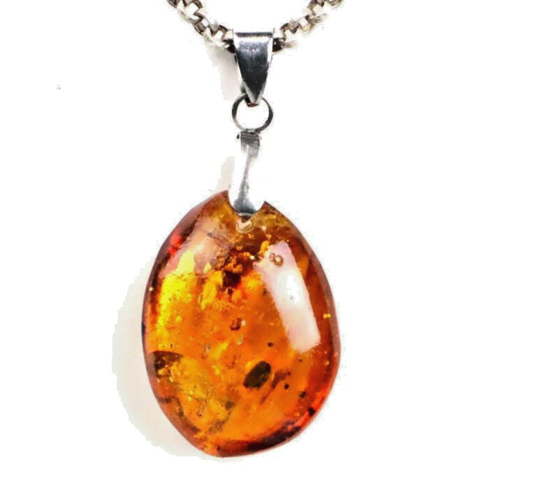 Beautiful Natural Genuine Dominican Clear Orange Yellow Amber Pendant 33mm